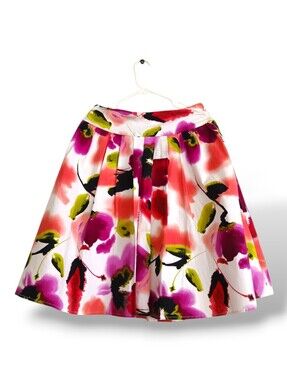 Worthington Saturated Floral A-Line Skirt  White Pink Red Pleated Knee Length SM